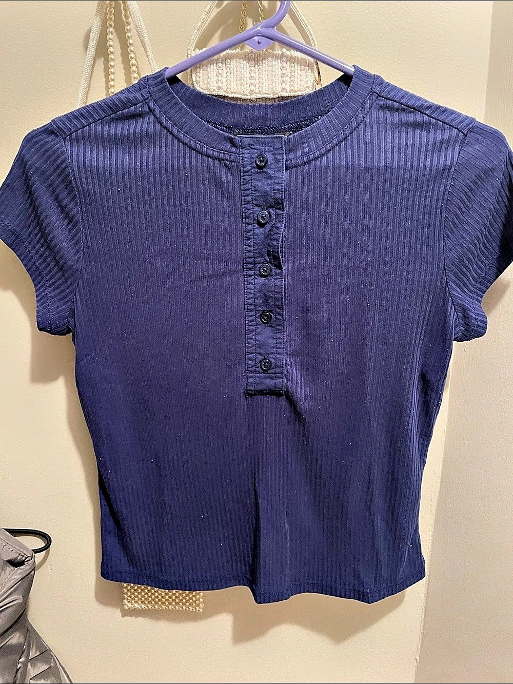 Banana Republic Ribbed Short Sleeve Top in Indigo Size Small